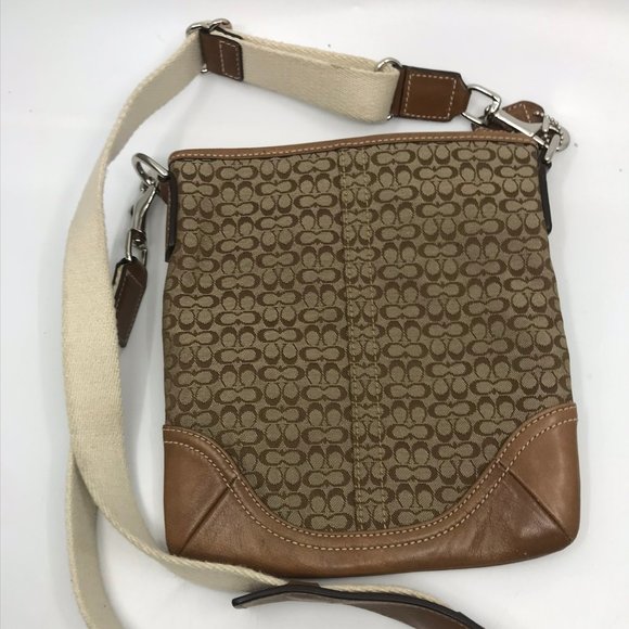 COACH Brown Tan Fabric Leather Combo CrossBody Bag - Picture 2 of 7